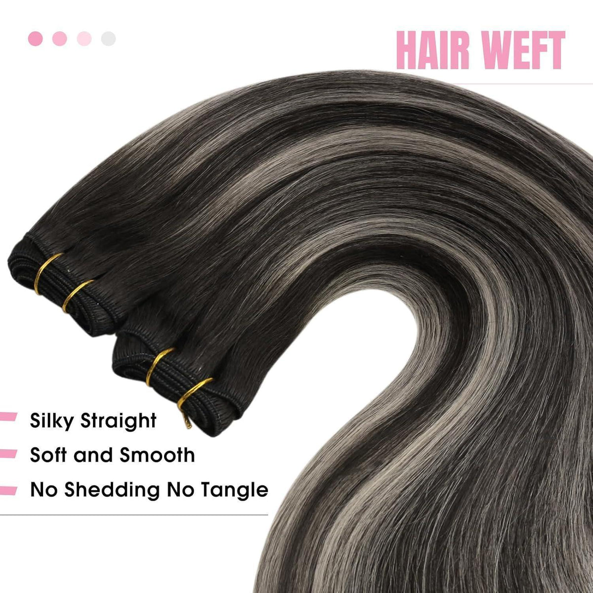 Echthaar Tressen Ombre Schwarz Silber 60cm - 100g