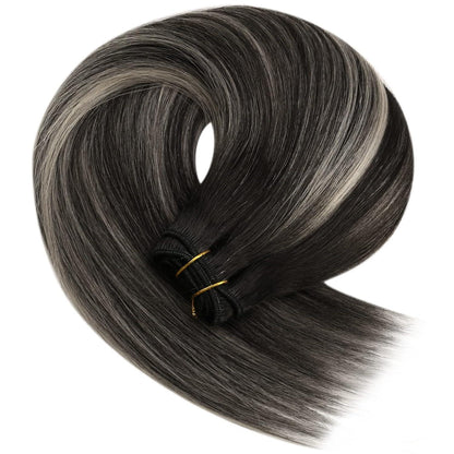 Echthaar Tressen Ombre Schwarz Silber 60cm - 100g