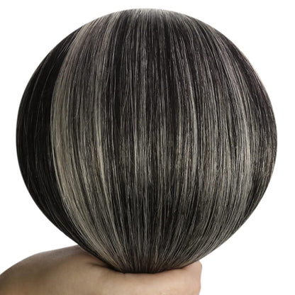Echthaar Tressen Ombre Schwarz Silber 60cm - 100g