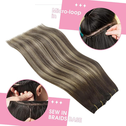 Echthaar Tressen Ombre Dunkelbraun-Goldblond 60cm