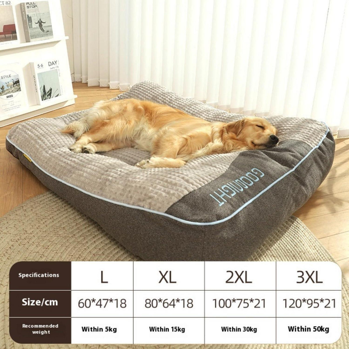 Großes Hundekissenbett mit Wirbelsäulenstütze – Grau, 60x47x18 cm