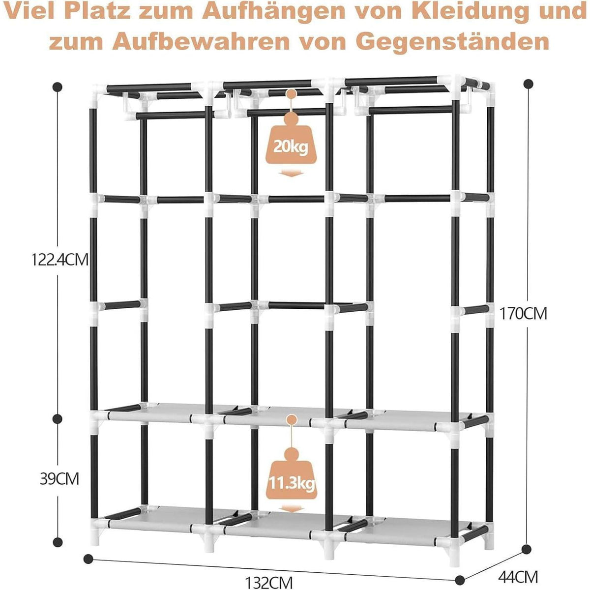 Faltbarer Kleiderschrank mit 3 Kleiderstangen & Abdeckung