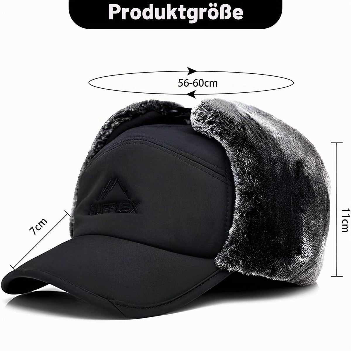 Wintermütze Herren mit Ohrenklappen & Mundschutz – Trapper Mütze Schwarz