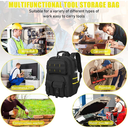 Werkzeugrucksack mit Organizer, wasserdicht, gepolstert, Schwarz Gelb