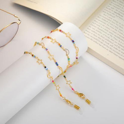 Brillenkette Damen Perlen Multicolor Gold Sterne Mond | Geschenkidee