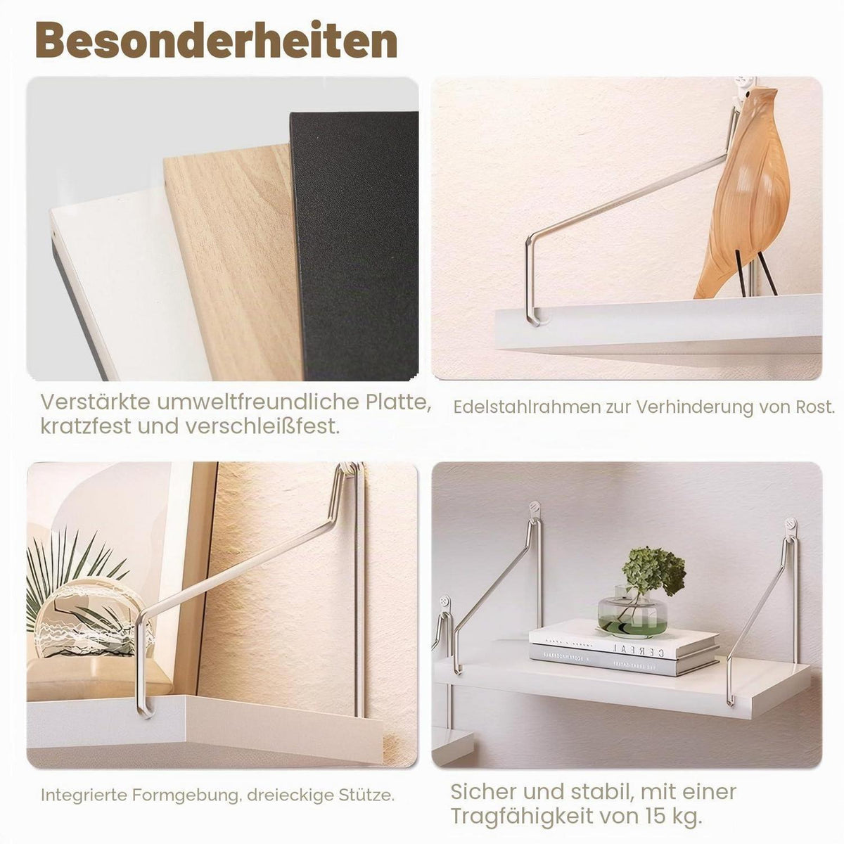 2er Set Wandregal Holz Metall Weiß Schweberegale Aufbewahrung