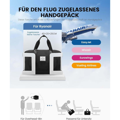 Ryanair Handgepäck Tasche 40x20x25, Erweiterbar Schwarz