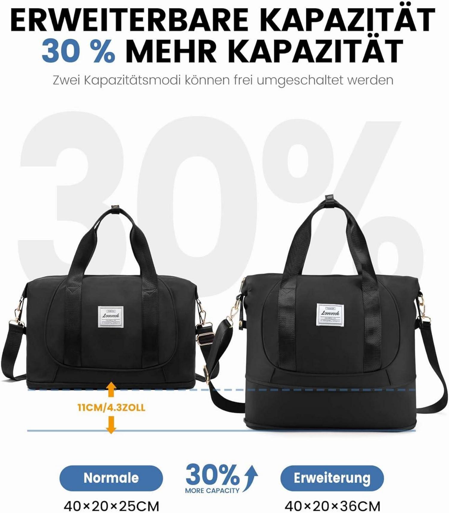 Erweiterbare Handgepäck Tasche für Flugzeug, Ryanair 40x20x25, Schwarz