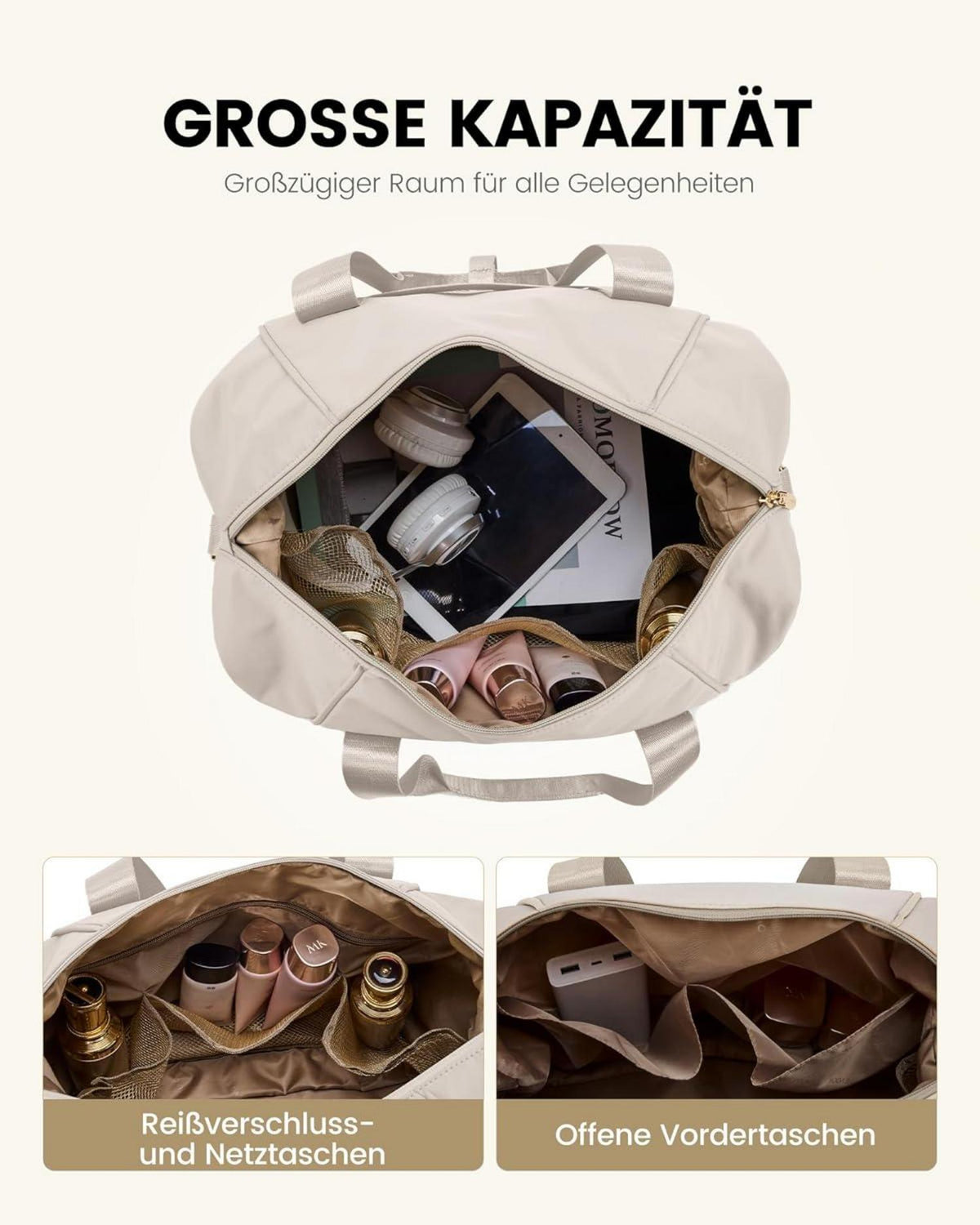Handgepäck Tasche 40x20x25cm Ryanair Erweiterbar Faltbar Beige