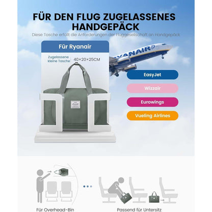 Ryanair Handgepäck 40x20x25 Erweiterbare Reisetasche Grün