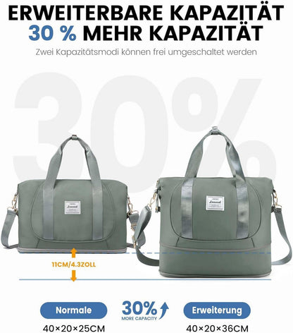 Handgepäck Tasche für Flugzeug, erweiterbar, grün