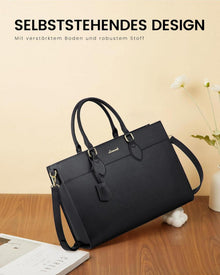 LOVEVOOK Laptoptasche Damen 15,6 Zoll PU Leder Schwarz