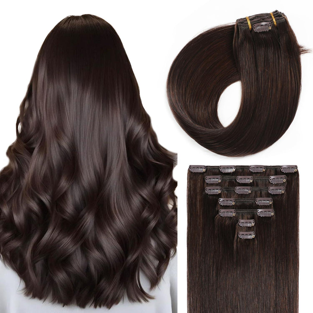 Echthaar Clip-Ins Dunkelbraun (Farbe 2) 20 Zoll