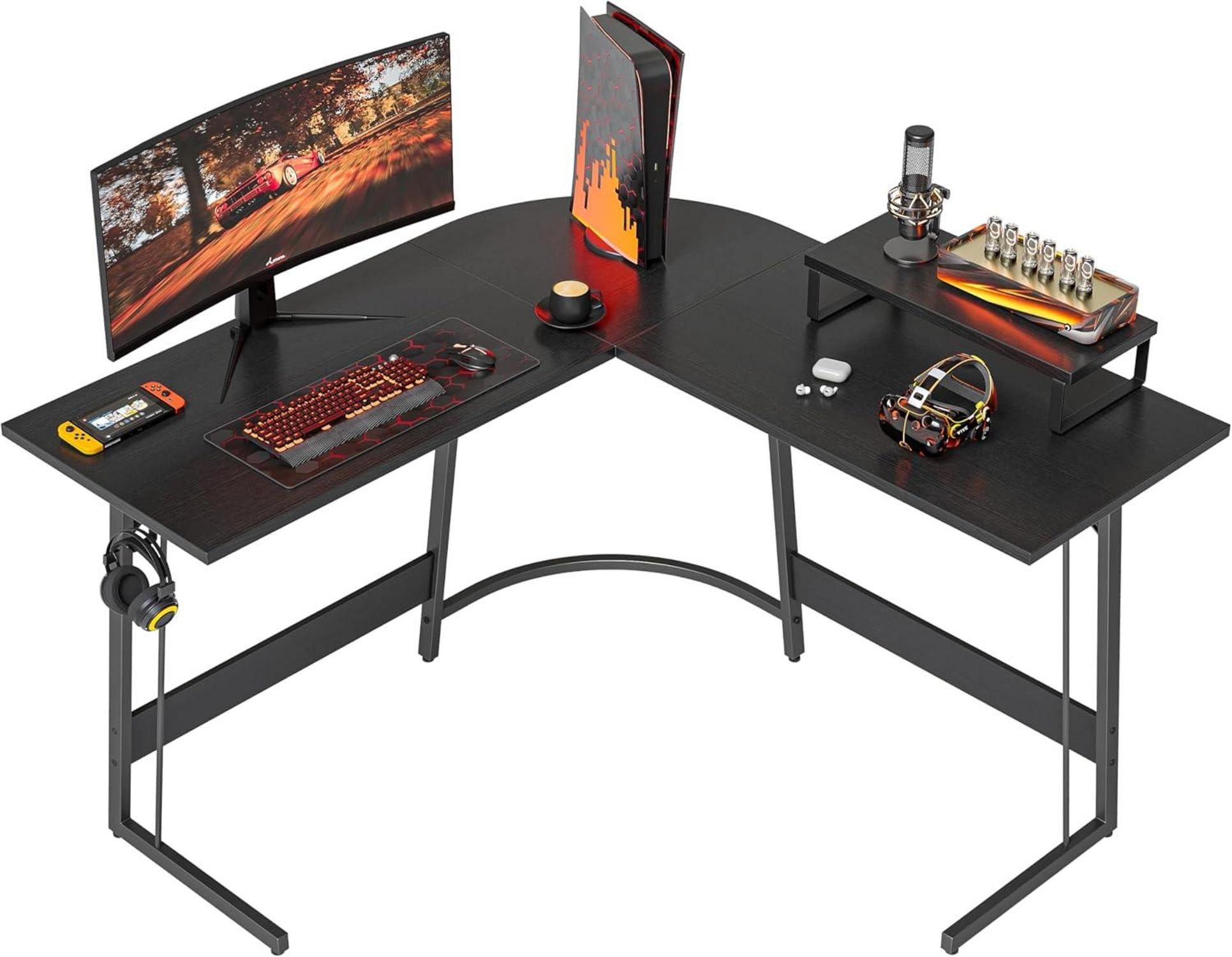 Gaming Tisch Eckschreibtisch L Form 120 cm Monitorständer Schwarz
