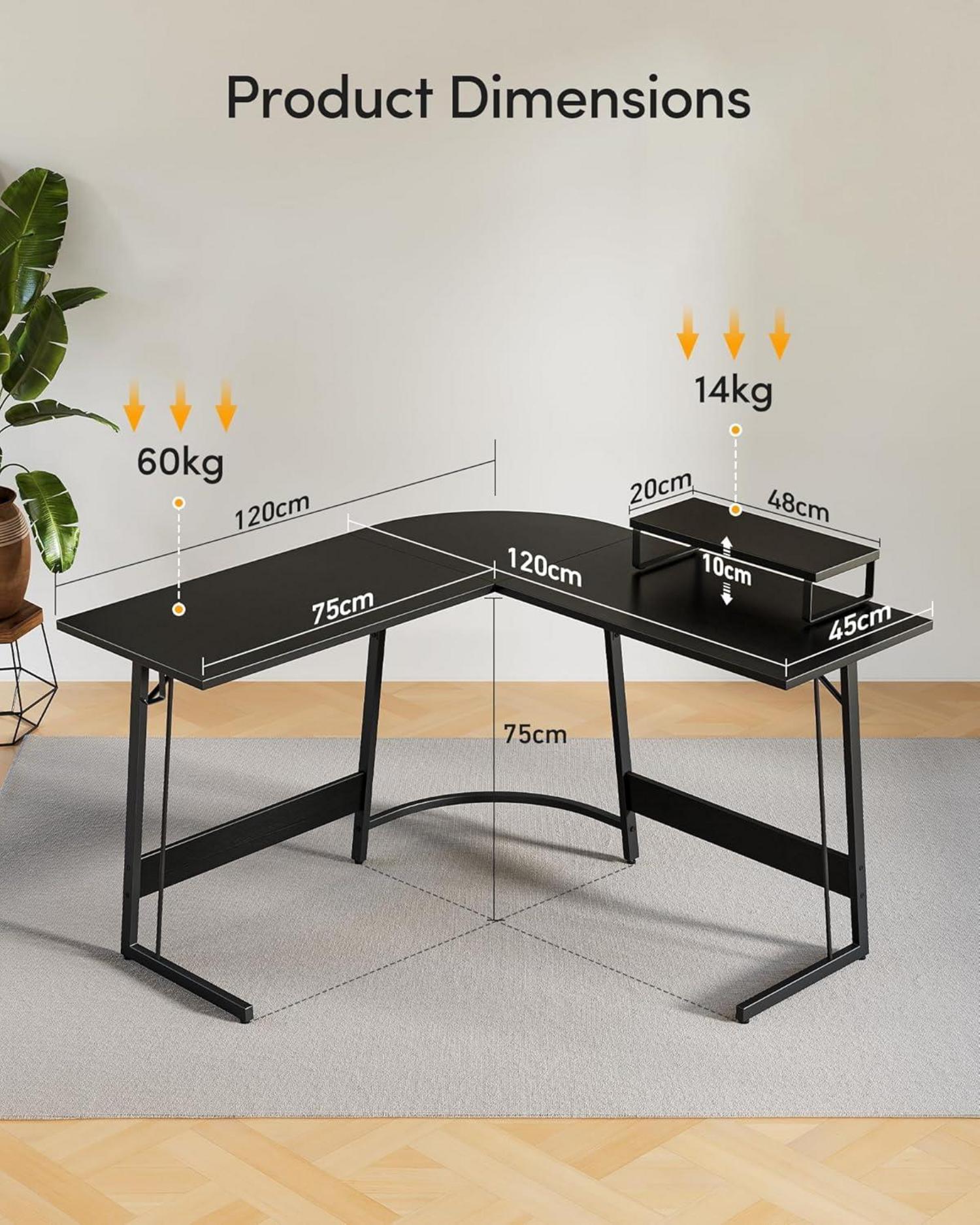 Gaming Tisch Eckschreibtisch L Form 120 cm Monitorständer Schwarz