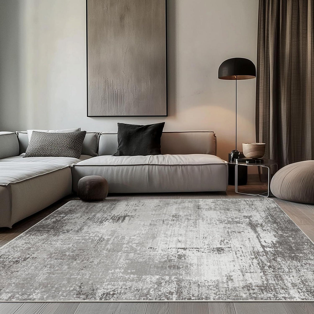 Moderner Wohnzimmerteppich Grau-Braun 200x290 cm, Waschbar & Rutschfest