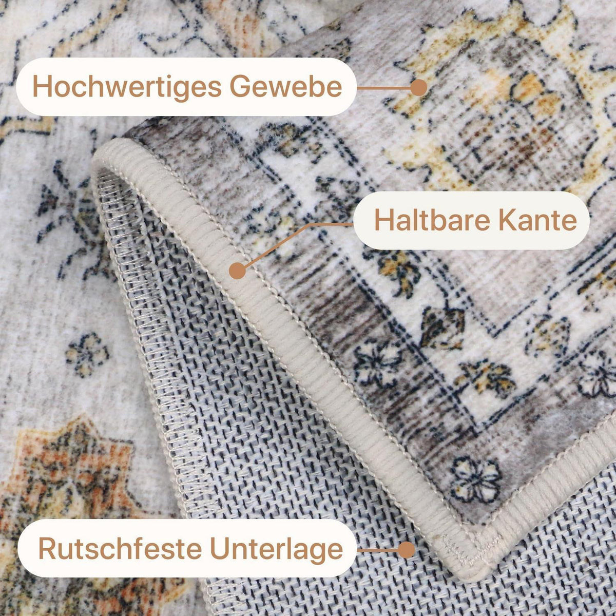 Vintage Teppich Wohnzimmer 160x230 cm Elfenbein Grau