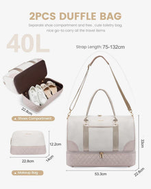 Damen Weekender Bag mit Schuhfach 2-teiliges Set Groß Beige