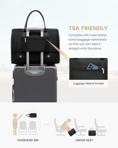 Damen Reisetasche Weekender Bag mit Schuhfach & Nassfach Schwarz