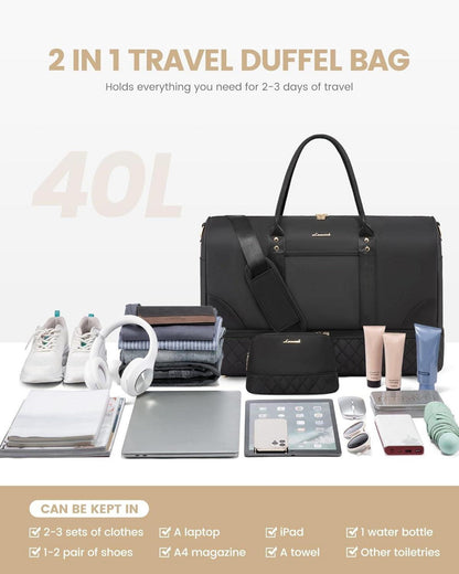 Damen Reisetasche Weekender Bag mit Schuhfach & Nassfach Schwarz