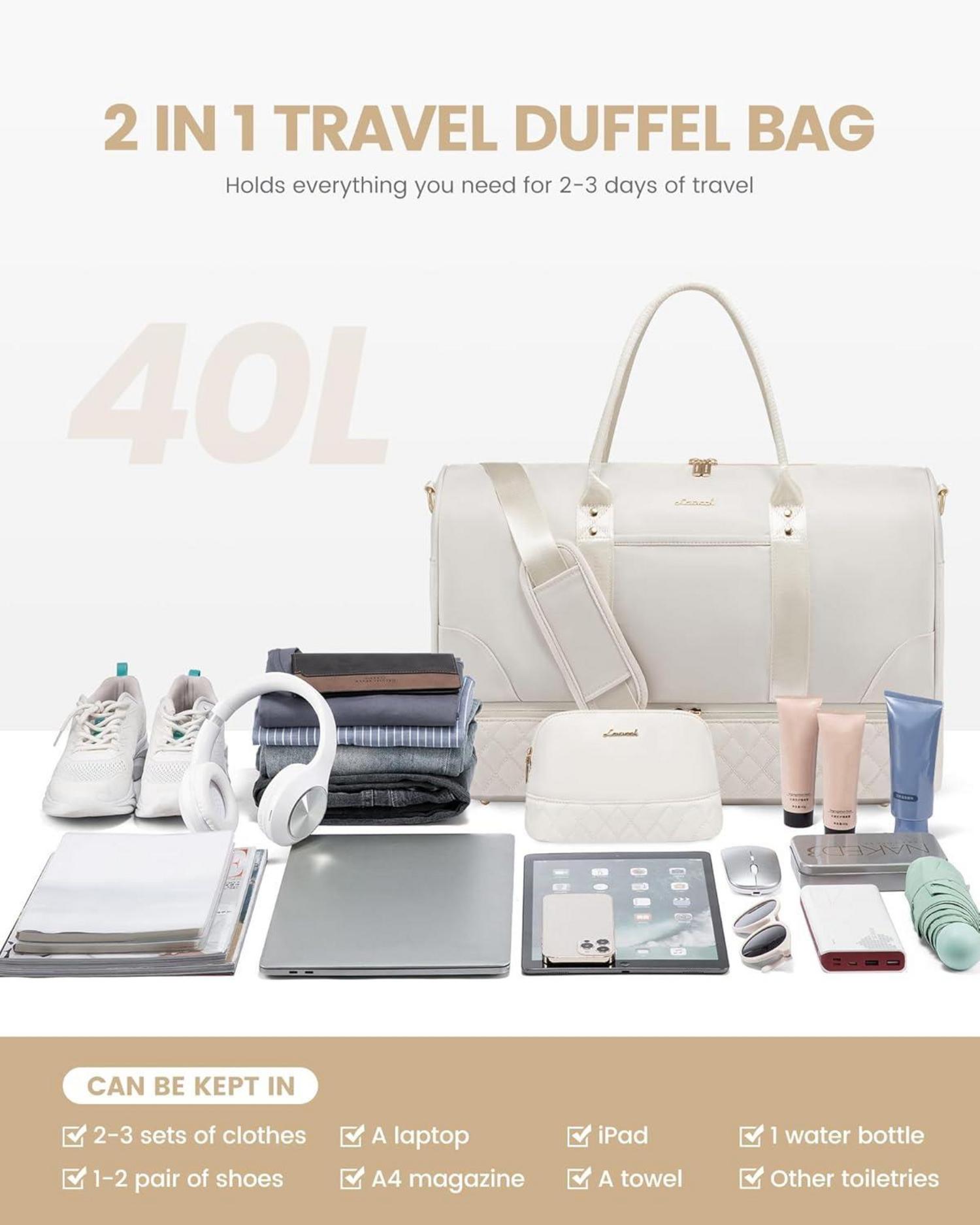 Damen Reisetasche LOVEVOOK Weekender mit Schuhfach & Nassfach, Beige