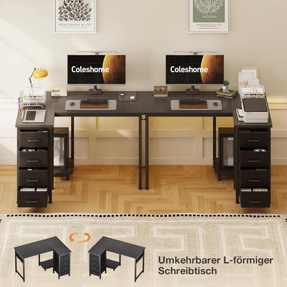 Eckschreibtisch L-Form mit 4 Schubladen, 100x70cm, Schwarz