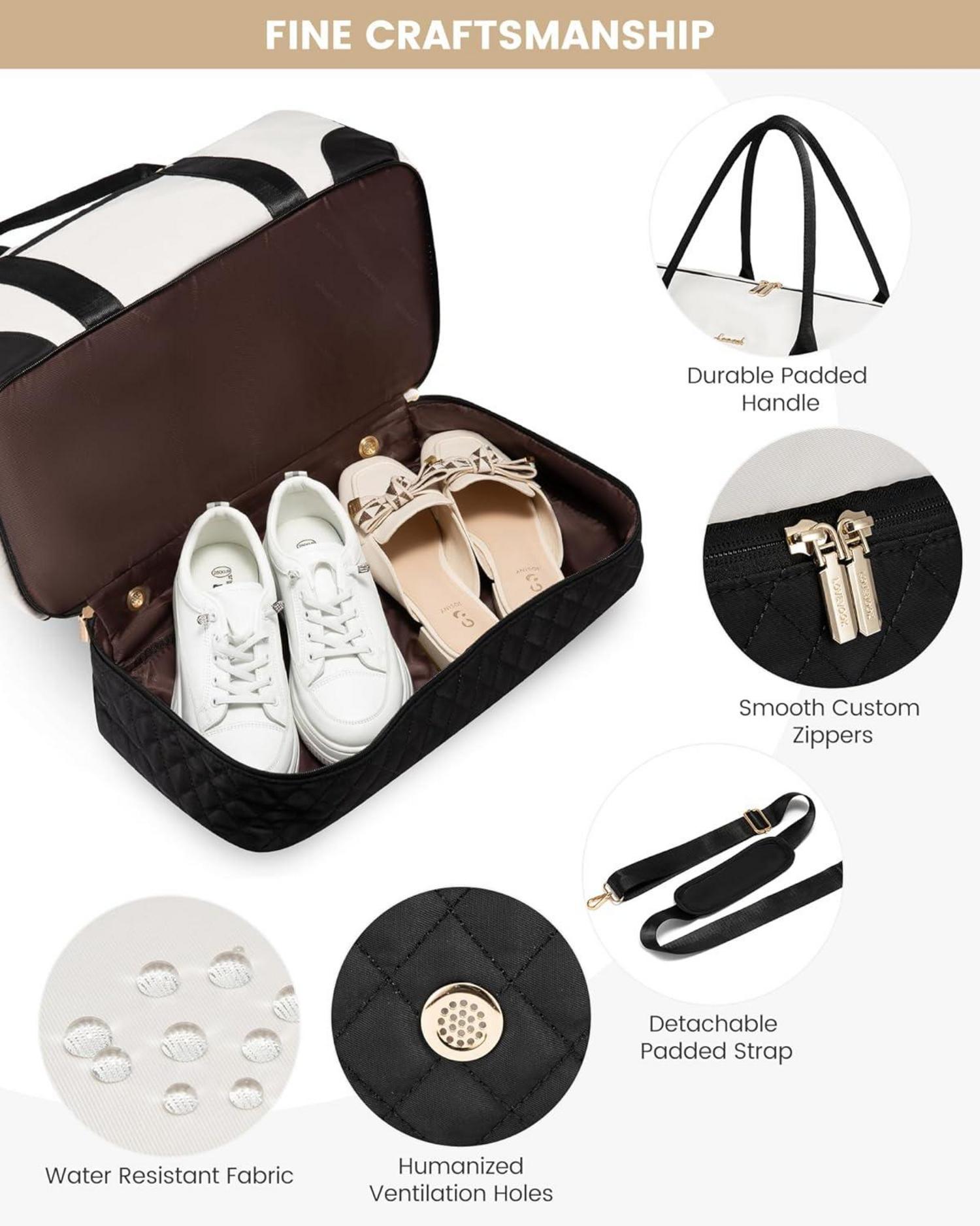LOVEVOOK Damen Reisetasche Weekender Bag mit Schuh- & Nassfach, 2-er Set, Schwarz & Beige