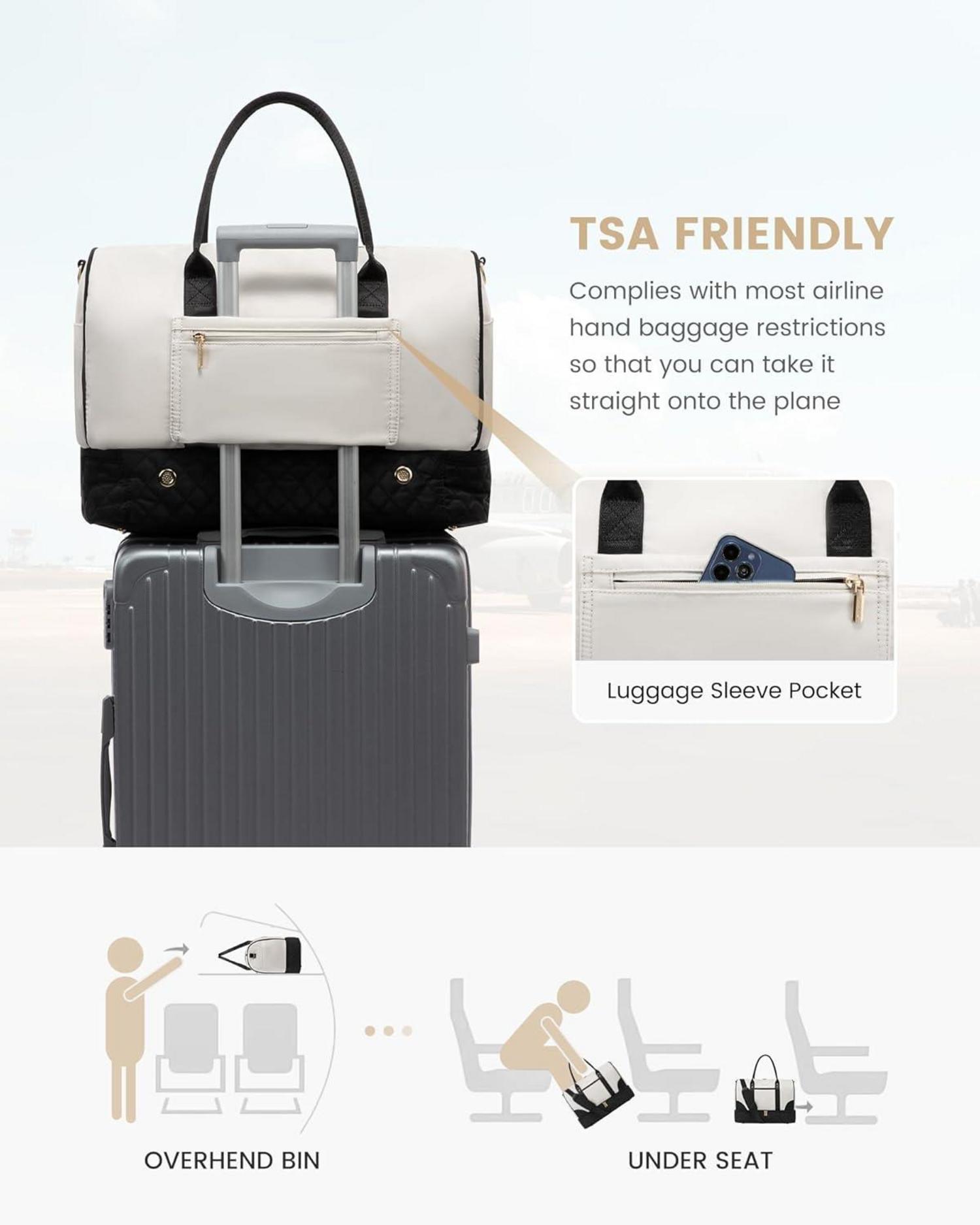 Damen Reisetasche Weekender Bag mit Schuhfach & Nassfach, 2-teilig, Schwarz