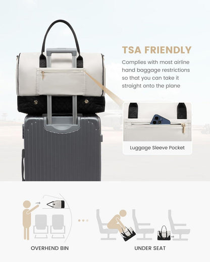 Damen Reisetasche Weekender Bag mit Schuhfach & Nassfach, 2-teilig, Schwarz