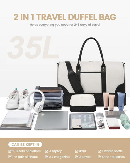 Damen Reisetasche Weekender Bag mit Schuhfach & Nassfach, 2-teilig, Schwarz