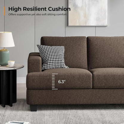 Bequemes 3-Sitzer Sofa mit tiefer Sitzfläche & Leinenbezug