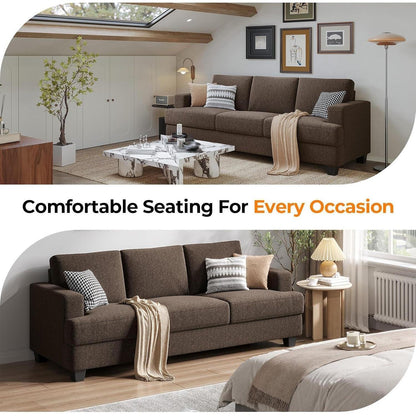 Bequemes 3-Sitzer Sofa mit tiefer Sitzfläche & Leinenbezug
