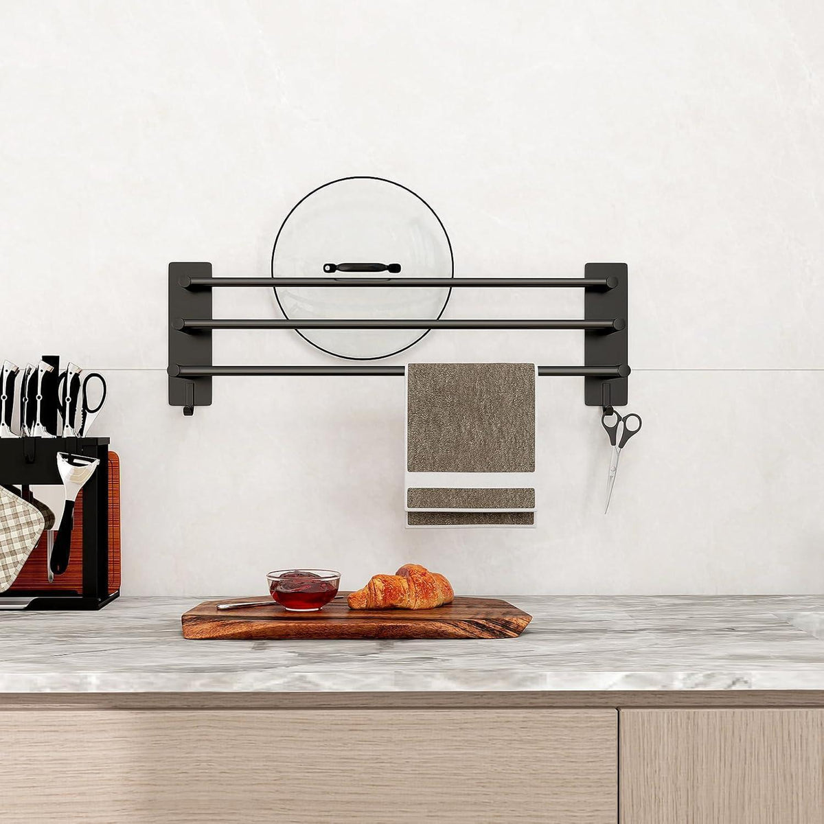 Handtuchhalter 3 Etagen 60cm Edelstahl Schwarz ohne Bohren
