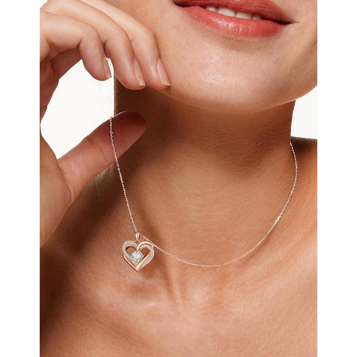 Moissanit Halskette Herz 1 Karat Rosegold Silber 925 Damen Geschenk