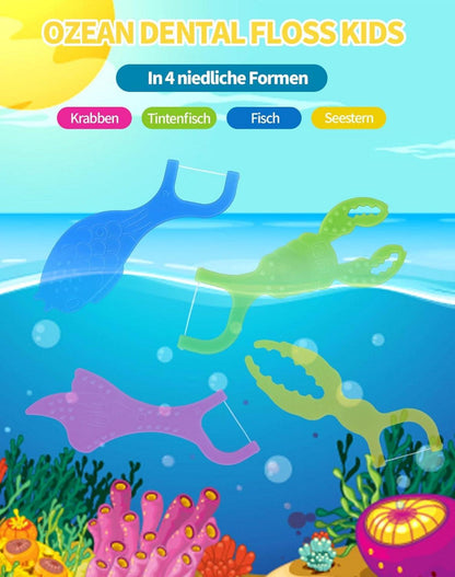 Kinder Zahnseide Sticks 128 Stück Ocean-Tierformen