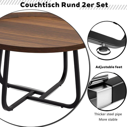 Couchtisch Rund 2er Set Holz Metall stapelbar ø70CM+ø50CM