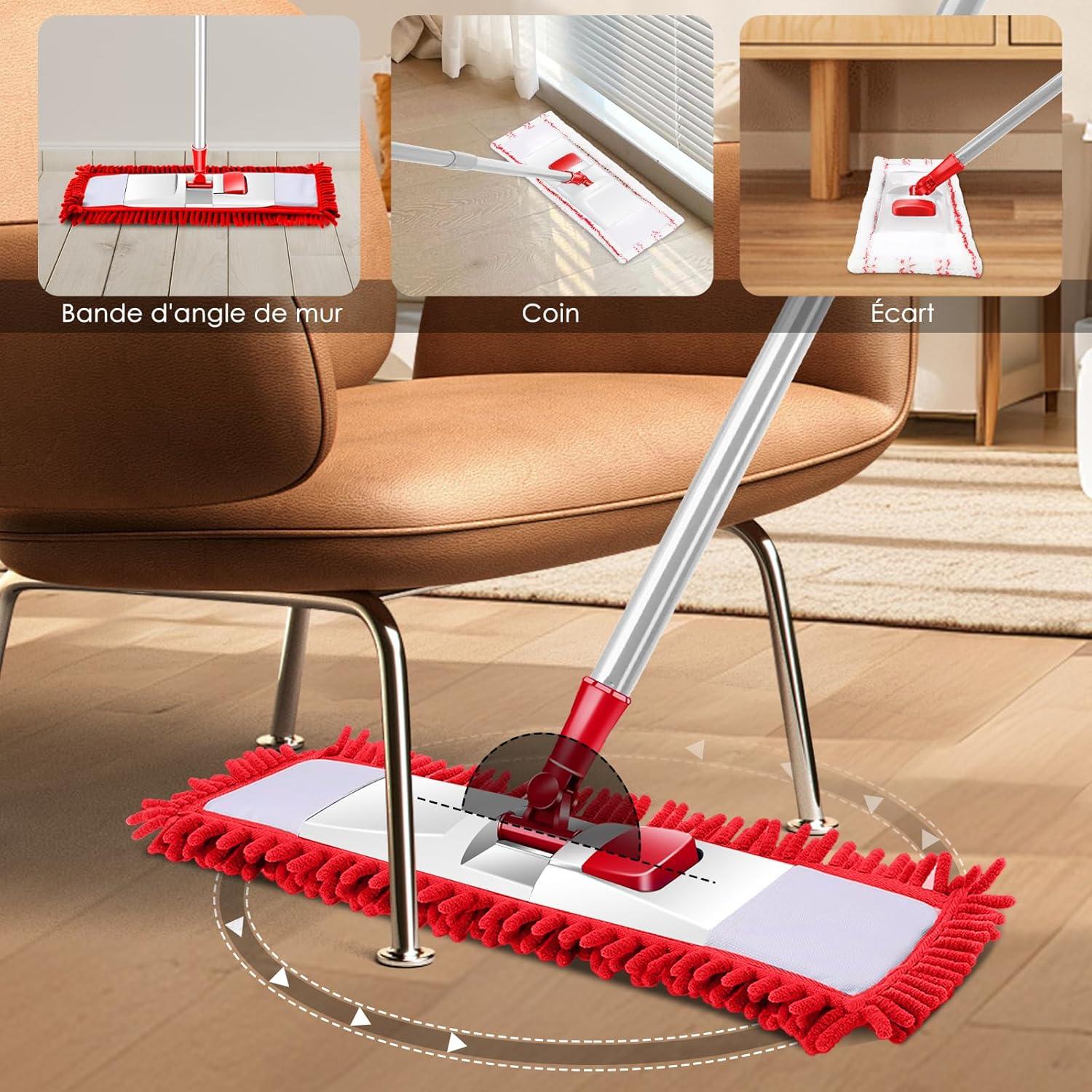 Bodenwischer Set mit 360° Drehgelenk, 125cm Edelstahlgriff, 4