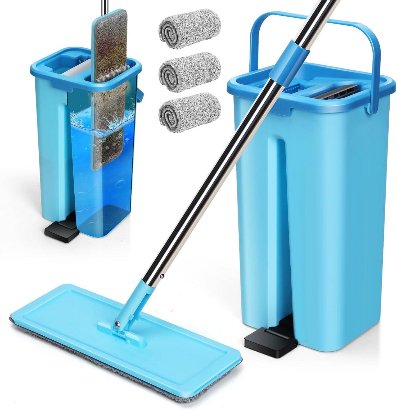 Wischmopp Set mit Eimer und 3 Mikrofaser Pads