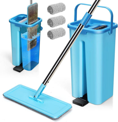 Wischmopp Set mit Eimer und 3 Mikrofaser Pads