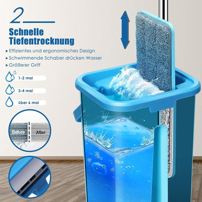 Wischmopp Set mit Eimer und 3 Mikrofaser Pads