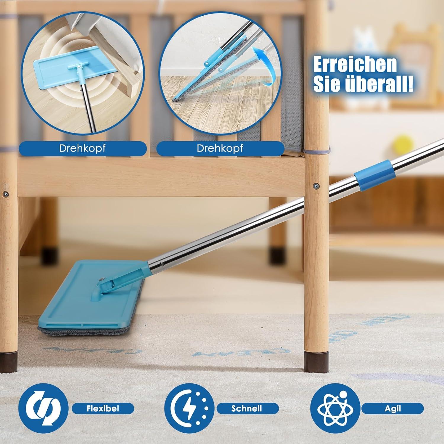 Wischmopp Set mit Eimer und Wischmop 132cm Edelstahlstil