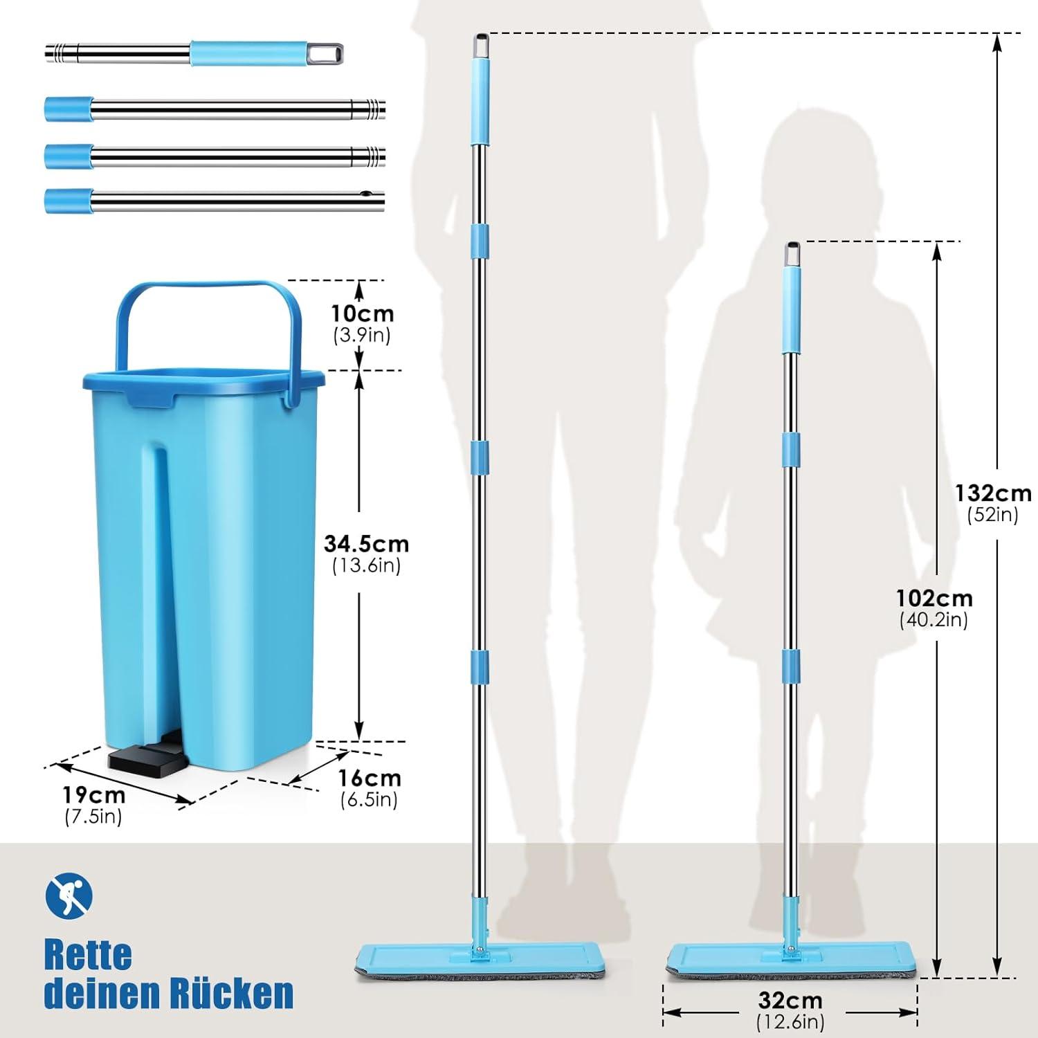 Wischmopp Set mit Eimer und 2-in-1 Putzeimer, 360° Drehbarer Wischmopp