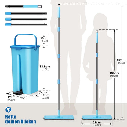 Wischmopp Set mit Eimer und 2-in-1 Putzeimer, 360° Drehbarer Wischmopp