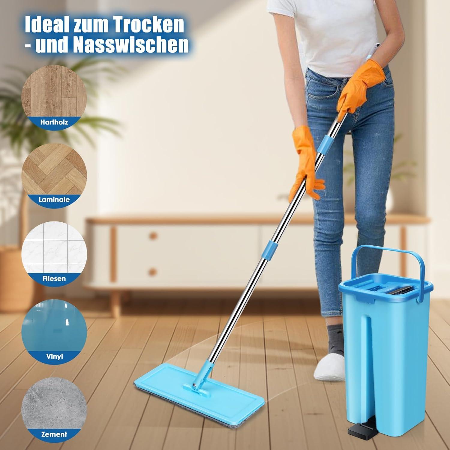 Wischmopp Set mit Eimer und Wischmop 132cm Edelstahlstil