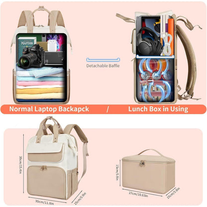 Lunch-Rucksack für Damen – Khaki Beige – Multifunktional & 15,6" Laptopfach