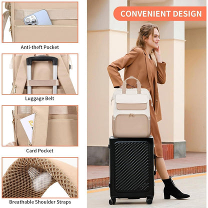 Lunch-Rucksack für Damen – Khaki Beige – Multifunktional & 15,6" Laptopfach