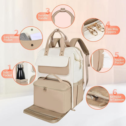 Lunch-Rucksack für Damen – Khaki Beige – Multifunktional & 15,6" Laptopfach