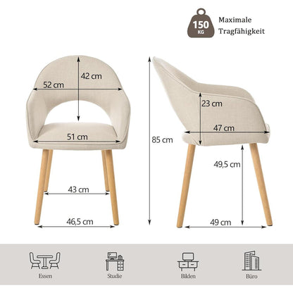 Esszimmerstühle Set Beige Samt mit Armlehnen & Holzbeinen