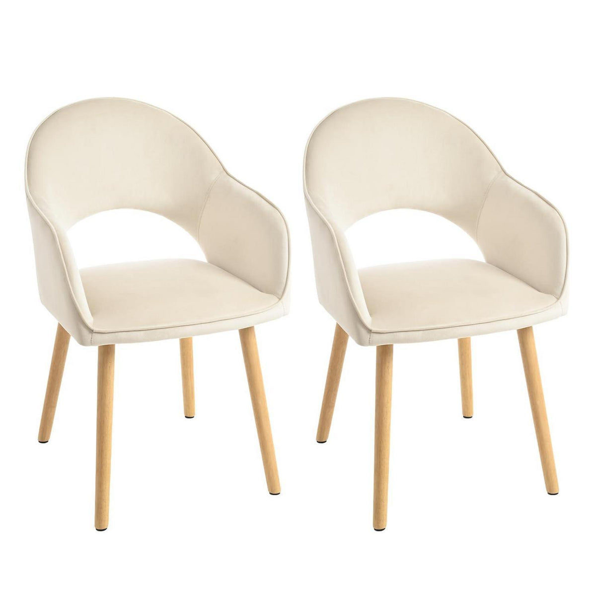 Esszimmerstühle Beige 2er Set mit Samt & Holzbeinen