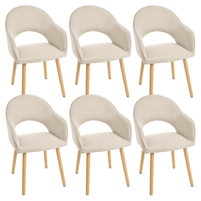 Esszimmerstühle 6er Set Beige mit Armlehne & Holzbeinen